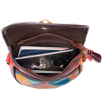 Women’s Genuine Leather Multi-Color Boho Geometric Crossbody Bag