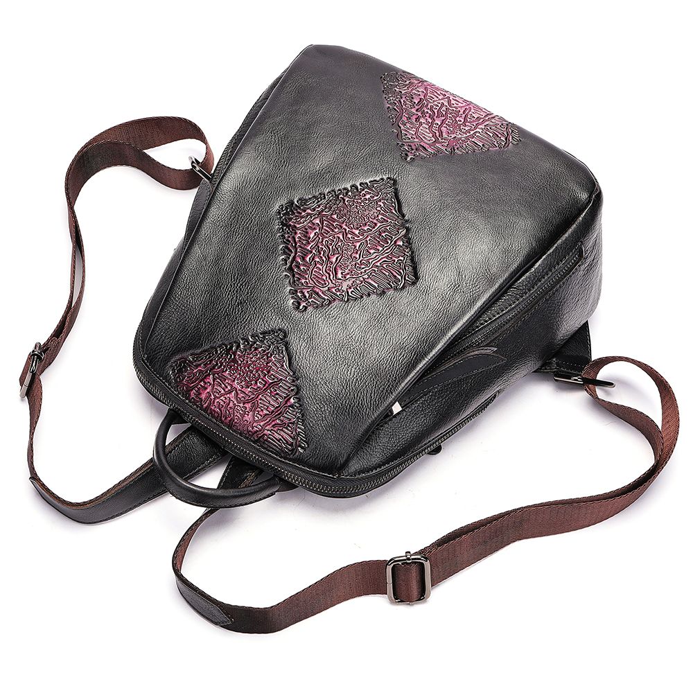 Women’s Genuine Leather Floral Embossed Vintage Backpack
