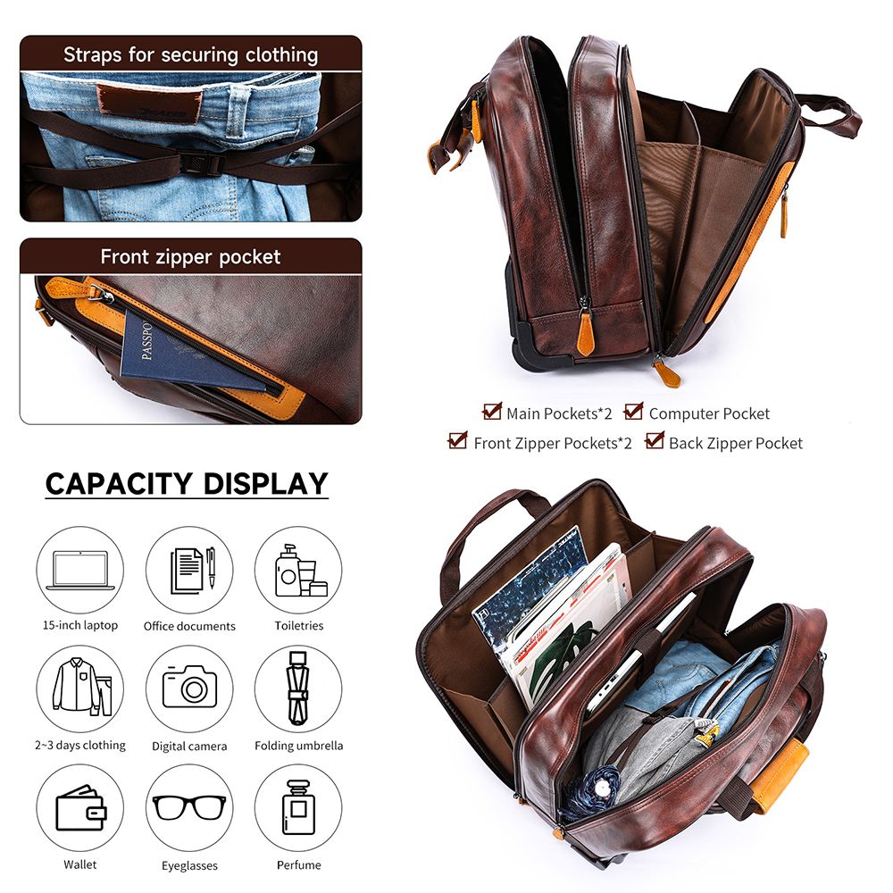 Men’s Genuine Leather Vintage 16″ Carry-On Trolley Case