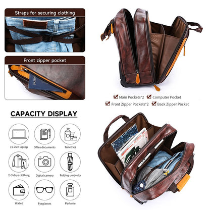 Men’s Genuine Leather Vintage 16″ Carry-On Trolley Case