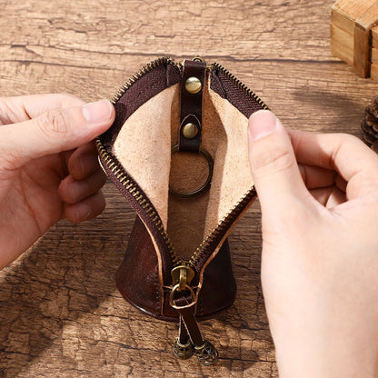 Leather Zipper Coin Purse – Mini Vintage Wallet for Men