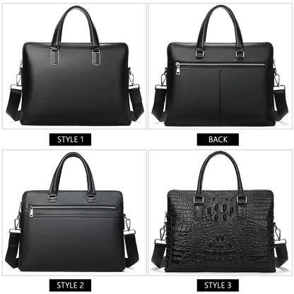Men’s Crocodile Texture Genuine Leather Laptop Briefcase – Waterproof Business Messenger