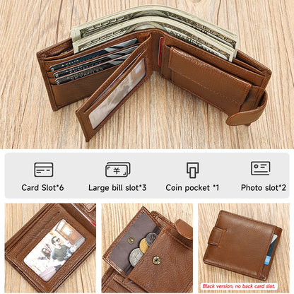 Men’s Leather Wallet with Front Coin Pocket & ID Window – Slim Bifold Style