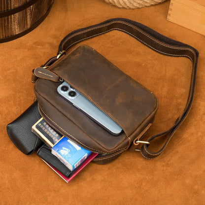 Men’s Vintage Crazy Horse Cow Leather Crossbody – Classic Shoulder Messenger