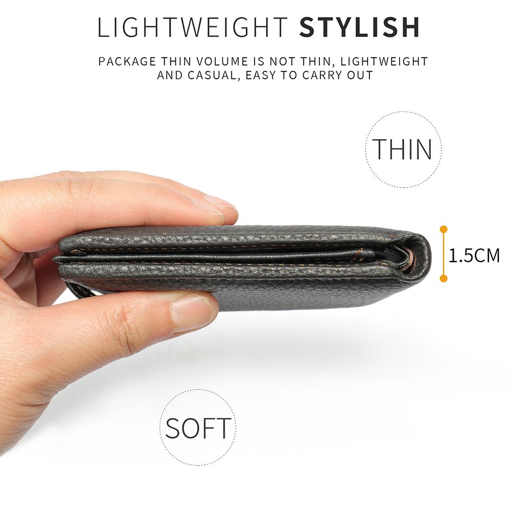 Slim Genuine Cow Leather Wallet – Short Bifold Card Holder for Men