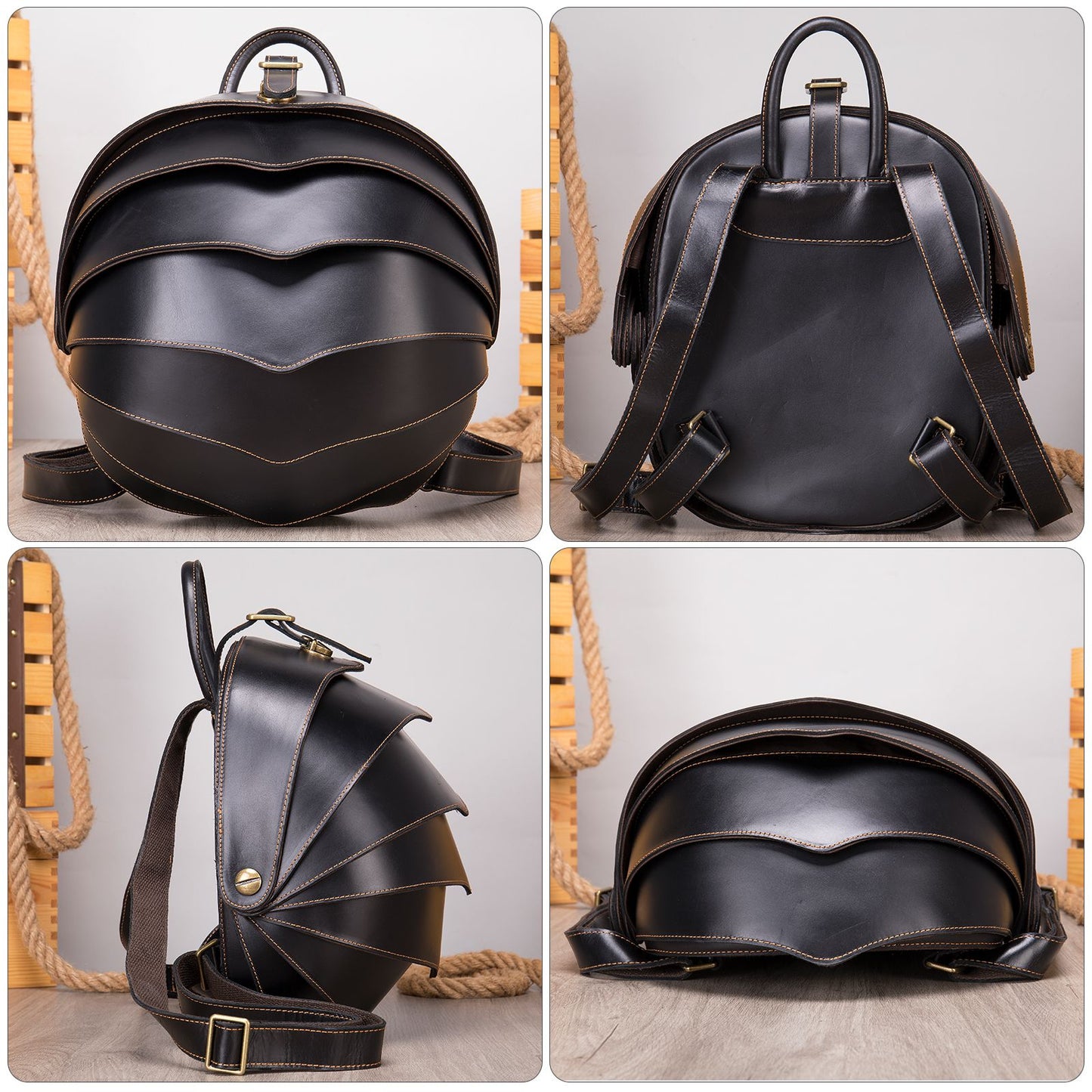 Shell Armor Leather Backpack – Modern Designer Travel & Laptop Bag