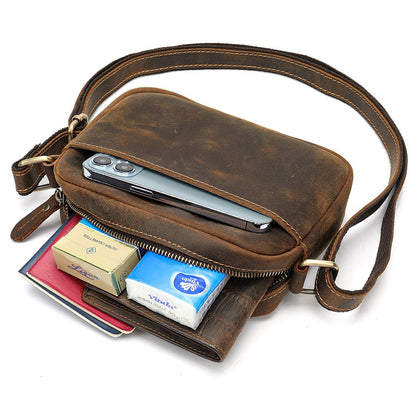 Vintage Crazy Horse Cow Leather Crossbody Sling – Men’s Chest & Travel Bag