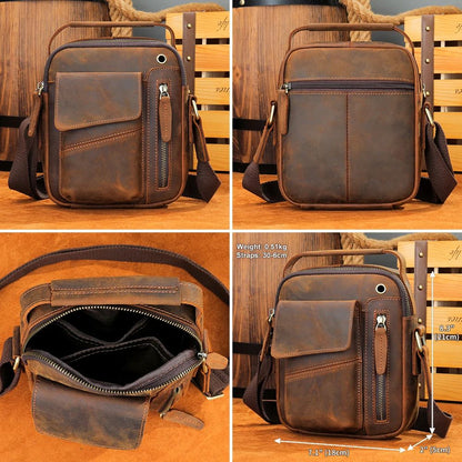 Vintage Crazy Horse Cow Leather Mini Satchel – Men’s Top-Handle & Crossbody Bag