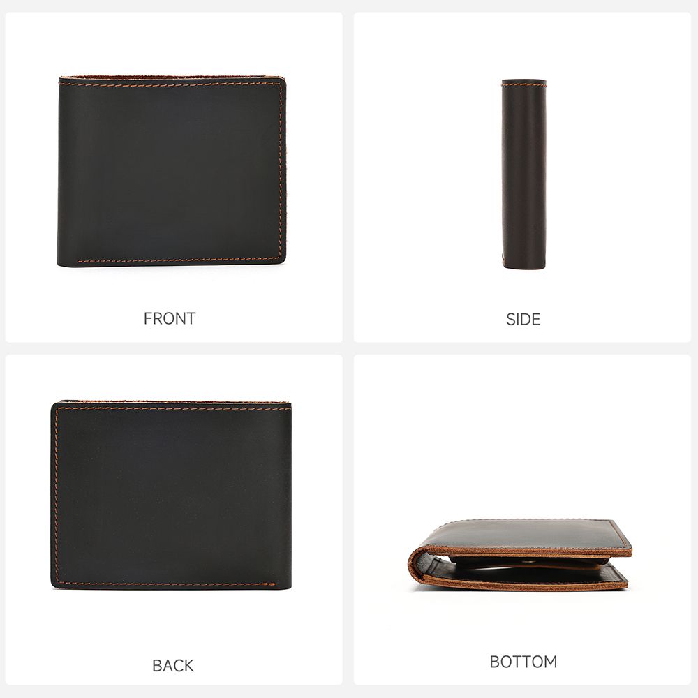 Vintage Genuine Leather Short Bifold Wallet with Coin Pocket – Waterproof Design