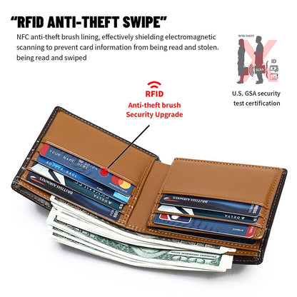 Vintage Short Bifold RFID Anti-Theft Wallet – Genuine Leather for Men