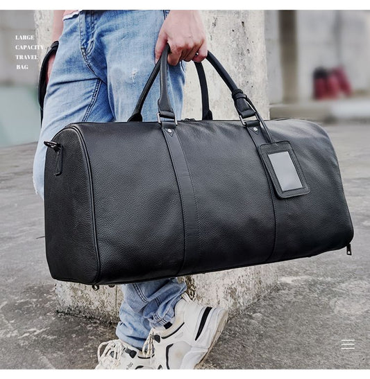 Water-Resistant Crazy Horse Cow Leather Large-Capacity Duffel – Men’s Travel & Outdoor Bag