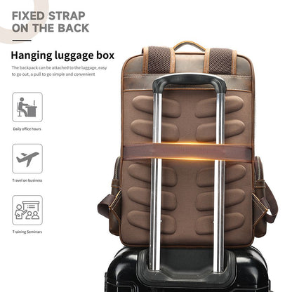 Crazy Horse Genuine Leather 16″ Laptop Backpack – Large Capacity Waterproof Travel & Hiking Bag for Men