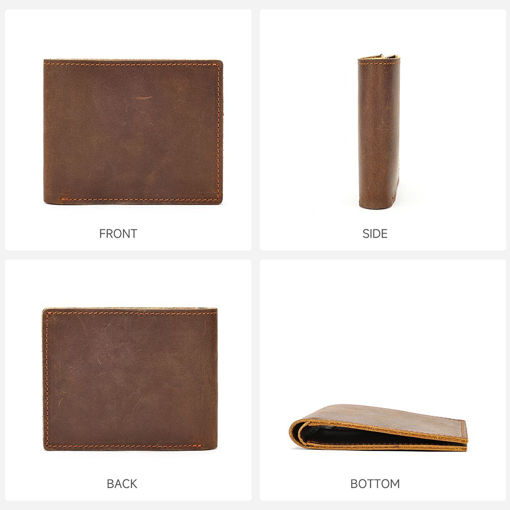 Crazy Horse Genuine Leather Minimalist Slim Bifold Wallet