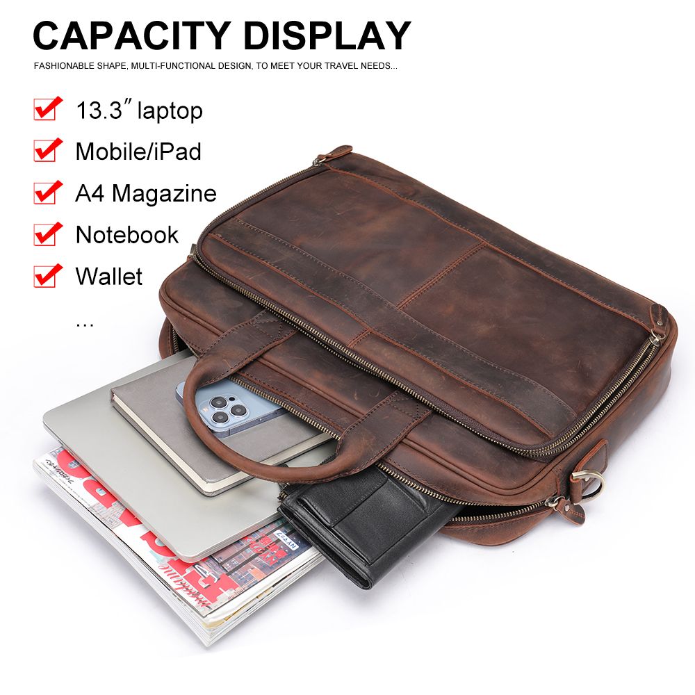 Men’s Genuine Crazy Horse Leather Vintage Laptop Briefcase