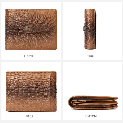 Crocodile-Pattern RFID Anti-Theft Leather Bifold Wallet – Vintage Waterproof Design