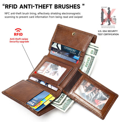 Designer Men’s RFID-Blocking Leather Trifold Wallet – Premium Genuine Leather Purse