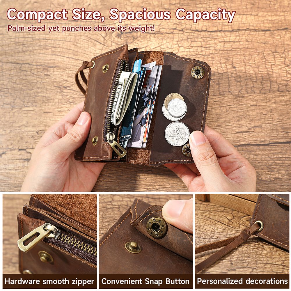 Full Grain Leather Designer Wallet for Men – Short Bifold with Coin Pocket