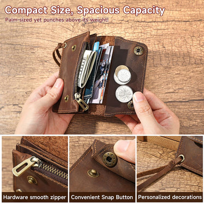 Full Grain Leather Designer Wallet for Men – Short Bifold with Coin Pocket