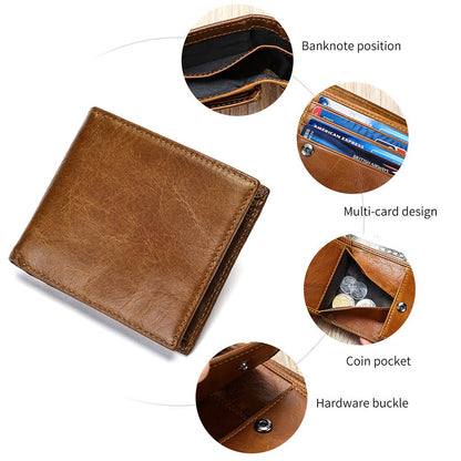 Genuine Leather Bifold Wallet for Men – RFID Blocking & Waterproof