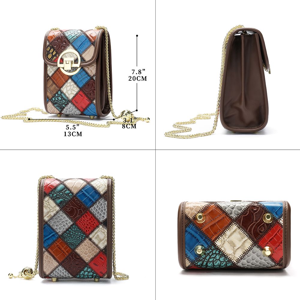 Women’s Genuine Leather Bohemia Patchwork Chain Shoulder Bag