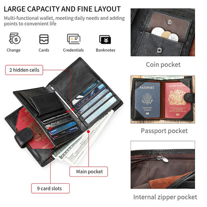 Genuine Leather Passport Holder Wallet with Card Slots & Coin Pocket – Vintage Travel Organiser