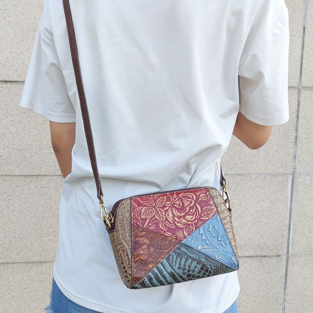 Women’s Genuine Leather Vintage Patchwork Messenger Crossbody Bag
