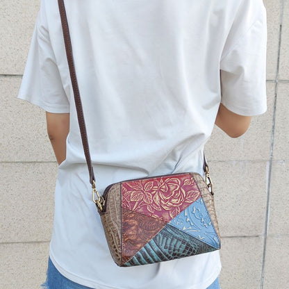 Women’s Genuine Leather Vintage Patchwork Messenger Crossbody Bag
