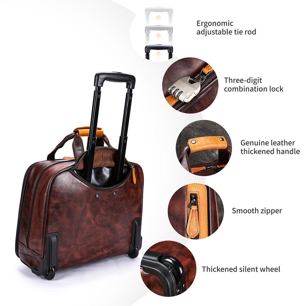 Men’s Genuine Leather Vintage 16″ Carry-On Trolley Case