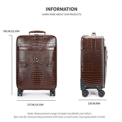 Men’s Genuine Leather Crocodile-Pattern 20″ Carry-On Trolley Suitcase
