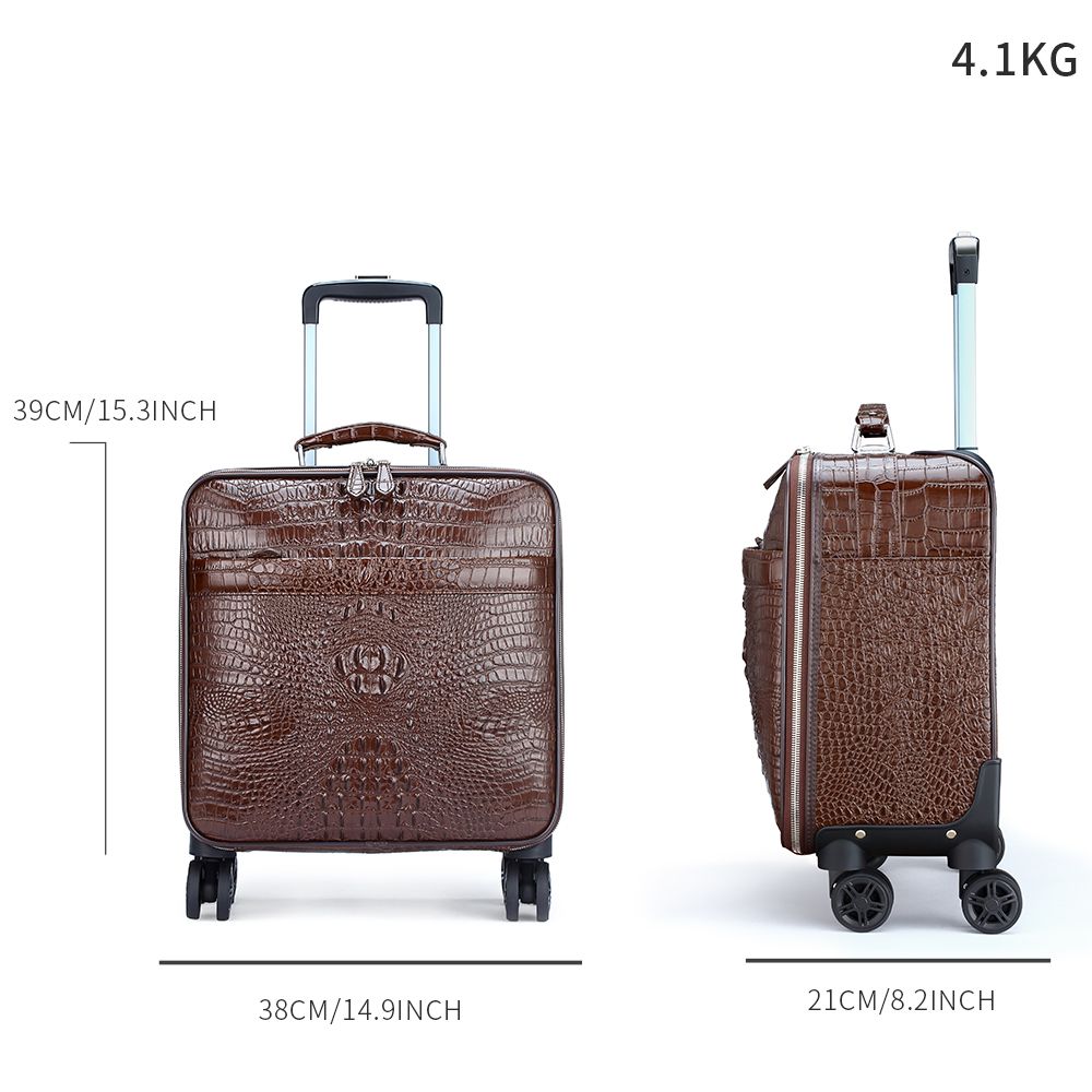 Men’s Genuine Leather Crocodile-Print 18″ Carry-On Luggage Trolley