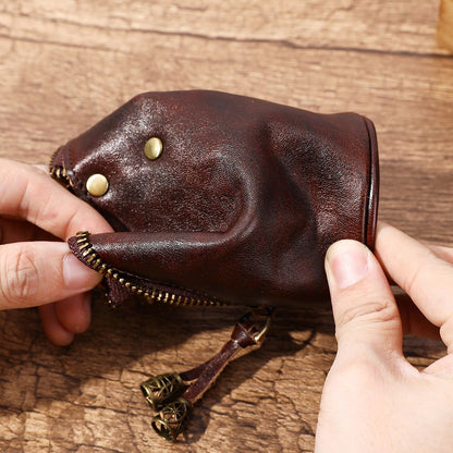Leather Zipper Coin Purse – Mini Vintage Wallet for Men