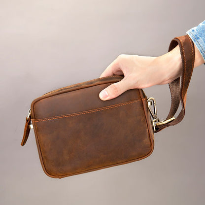 Men’s Crazy Horse Genuine Cow Leather Small Shoulder Bag – Vintage Crossbody Messenger