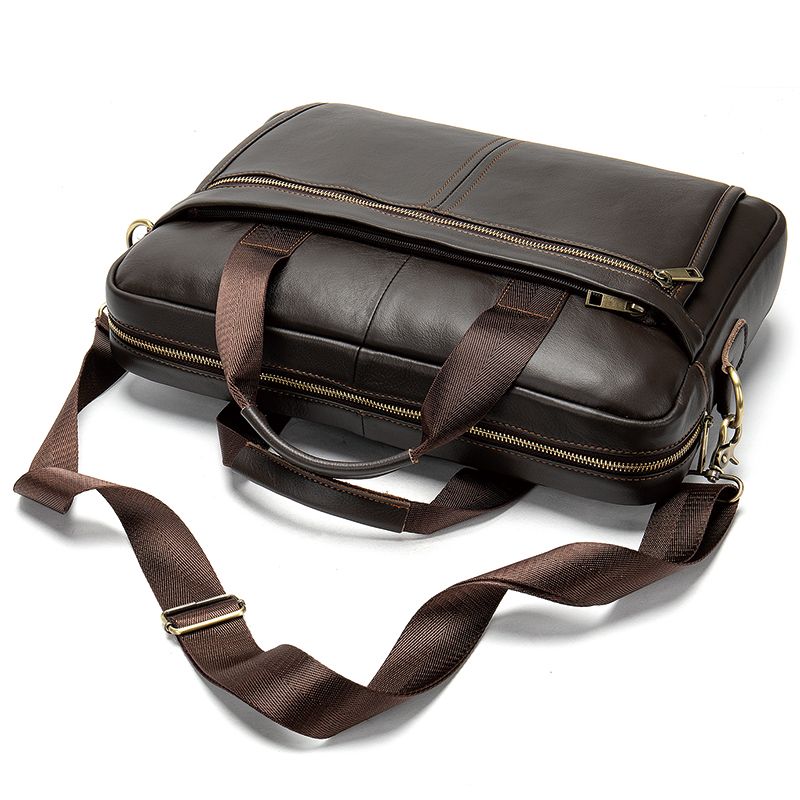 Men’s Leather Office Briefcase – 14″ Laptop & Document Messenger Bag for Business