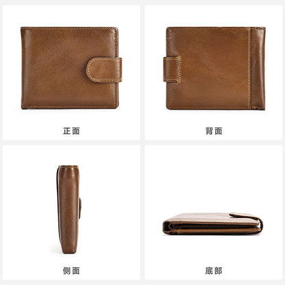 Men’s Leather Short Bifold Wallet with Coin Pocket – Genuine Cowhide Slim Purse