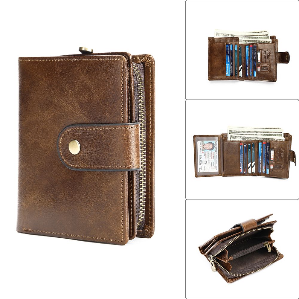 RFID Anti-Theft Cow Leather Trifold Wallet – Slim Men’s Smart RFID-Blocking Purse