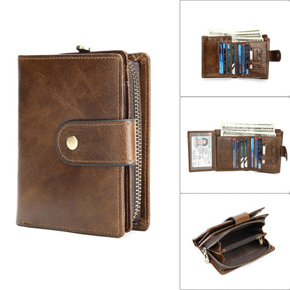 RFID Anti-Theft Cow Leather Trifold Wallet – Slim Men’s Smart RFID-Blocking Purse