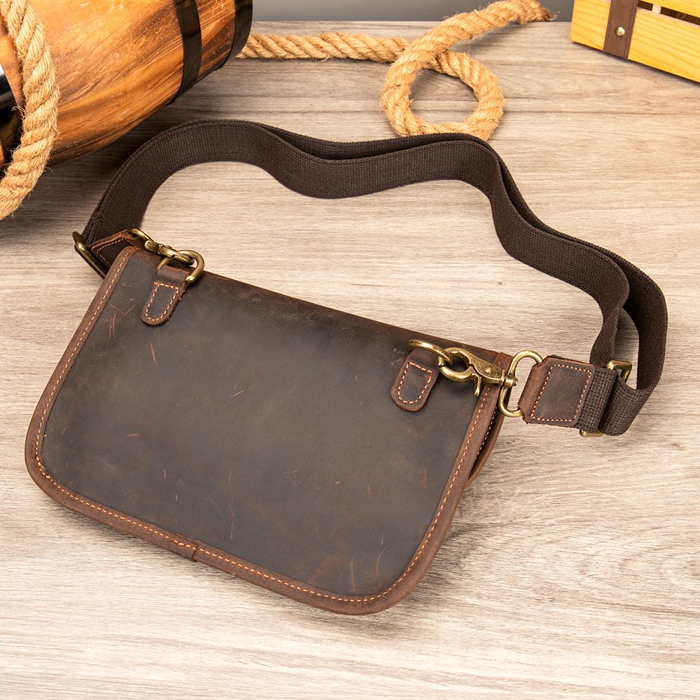 Retro Crazy Horse Cow Leather Square Bag – Men’s Vintage Crossbody Pouch