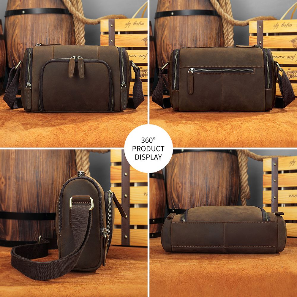 Retro Crazy Horse Cow Leather Square Bag – Men’s Vintage Crossbody Pouch