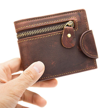 Retro Minimalist RFID Blocking Cow Leather Bifold Wallet – Slim Men’s Purse