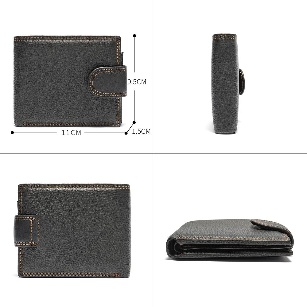 Slim Genuine Cow Leather Wallet – Short Bifold Card Holder for Men
