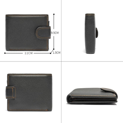 Slim Genuine Cow Leather Wallet – Short Bifold Card Holder for Men
