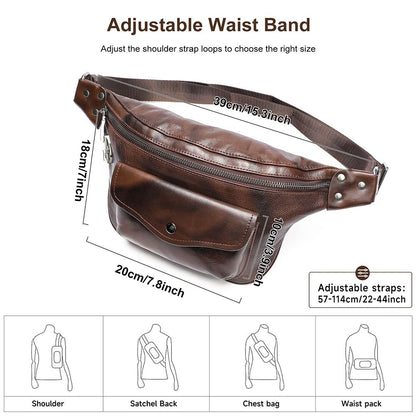 Unisex Genuine Leather Vintage Sports Fanny Pack Chest & Waist Sling Bag