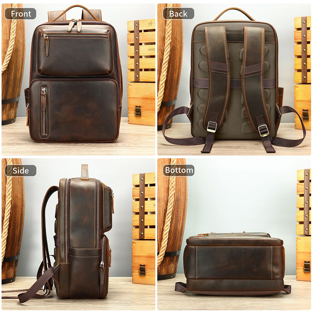 Urbanex Crazy Horse Cow Leather 16-Inch Laptop Backpack – Men’s Large Capacity Travel Backpack