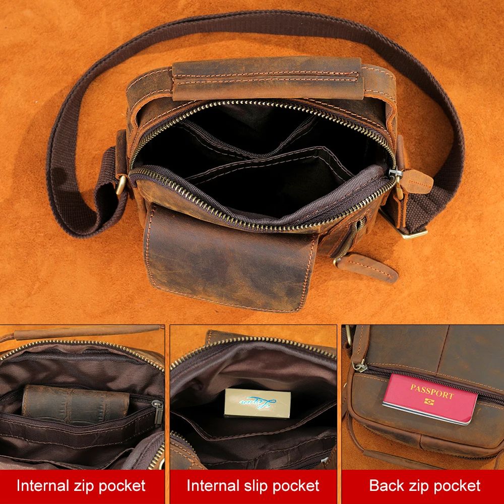 Vintage Crazy Horse Cow Leather Mini Satchel – Men’s Top-Handle & Crossbody Bag