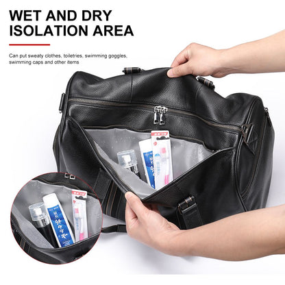 Water-Resistant Crazy Horse Cow Leather Weekend Duffel – Men’s Travel Bag with Shoe Compartment