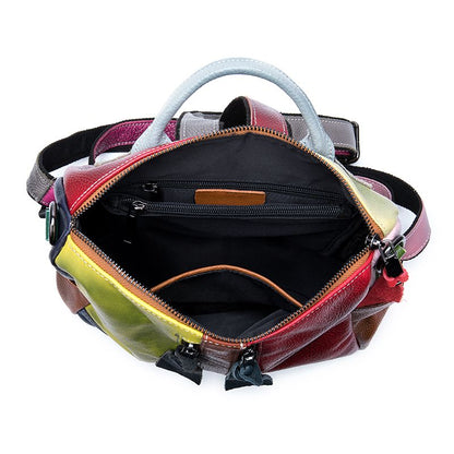 Westal Vintage Genuine Leather Women’s Backpack – Colourful Patchwork Design