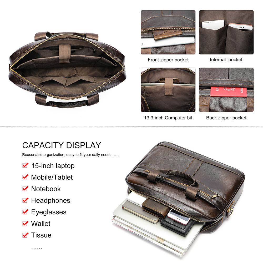 Men’s Genuine Leather Briefcase – Waterproof Laptop Handbag, Shoulder Bag & Business Messenger Bag