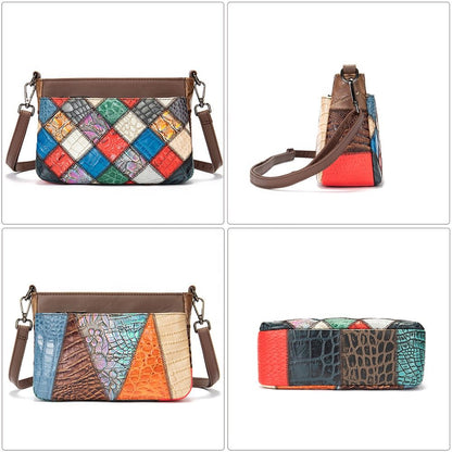 Women’s Genuine Cowhide Leather Vintage Patchwork Shoulder Bag
