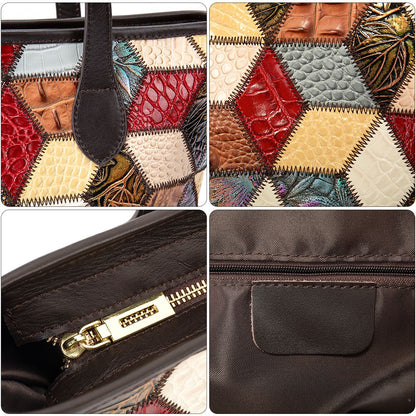 Women’s Genuine Leather Vintage Patchwork Tote Handbag