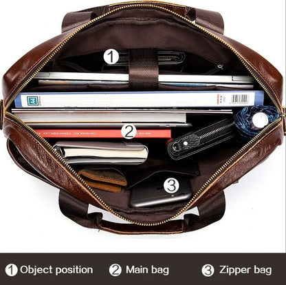 Men’s 14 Inch Laptop Bag – Leather Briefcase, Lawyer & Business Office Bag, Messenger Bag for Men